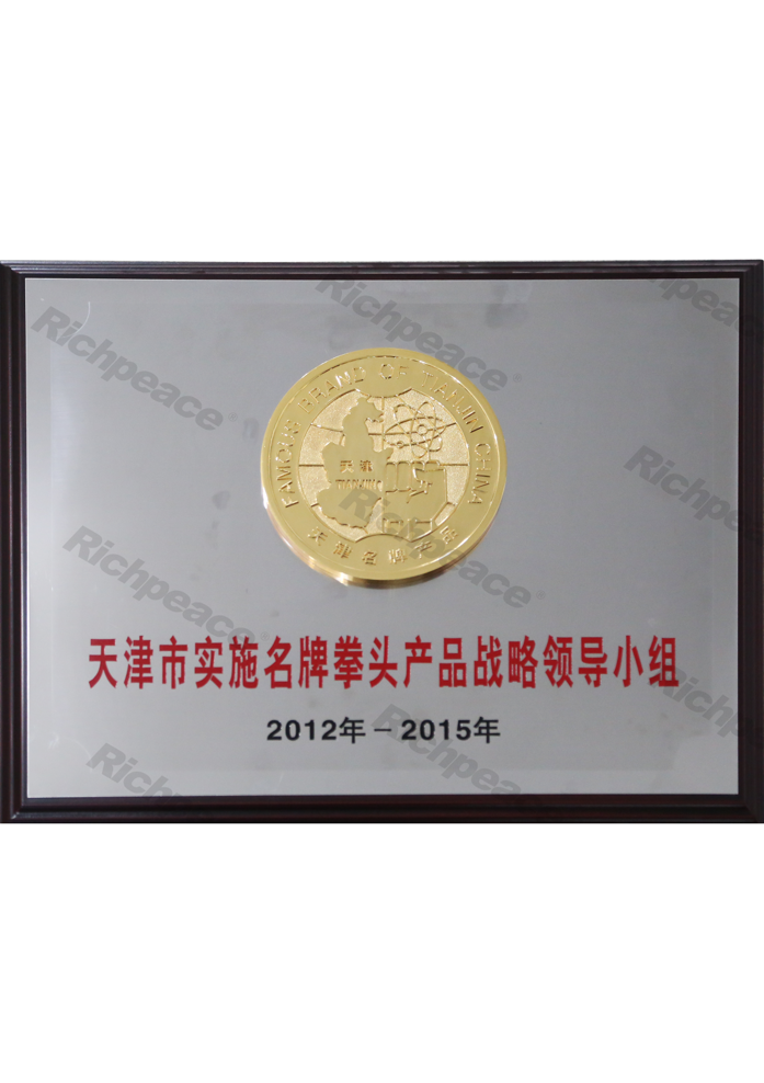 天津市名牌拳頭產(chǎn)品領(lǐng)導小組牌匾